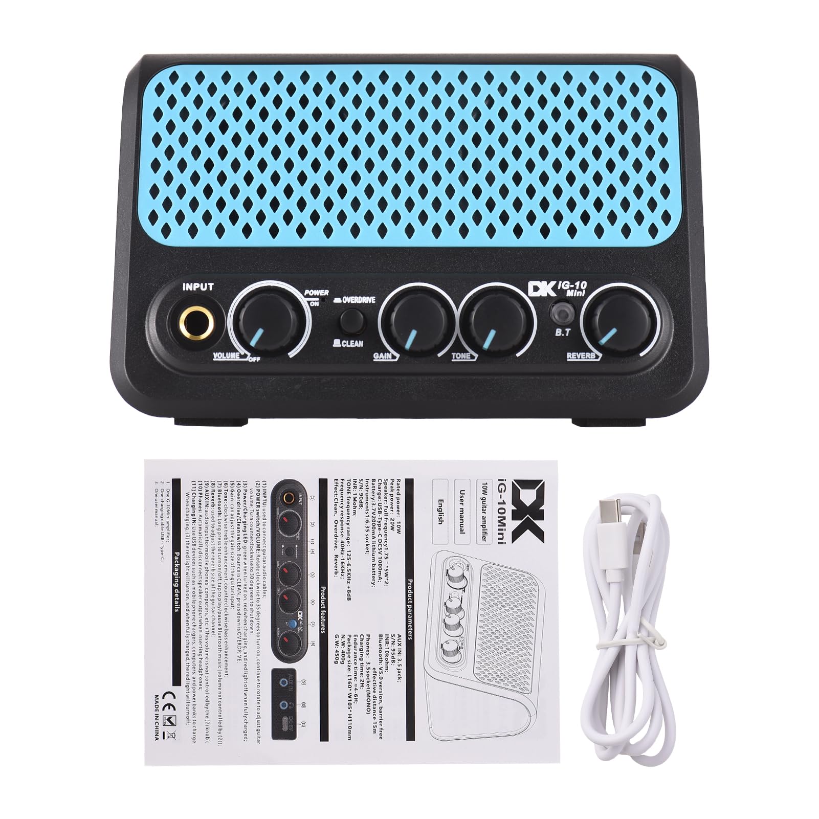 Piccolo amplificatore per chitarra elettrica portatile da 10 W, effetto riverbero pulito a 2 canali, tecnologia BT, altoparlante per chitarra con connessione per cuffie per