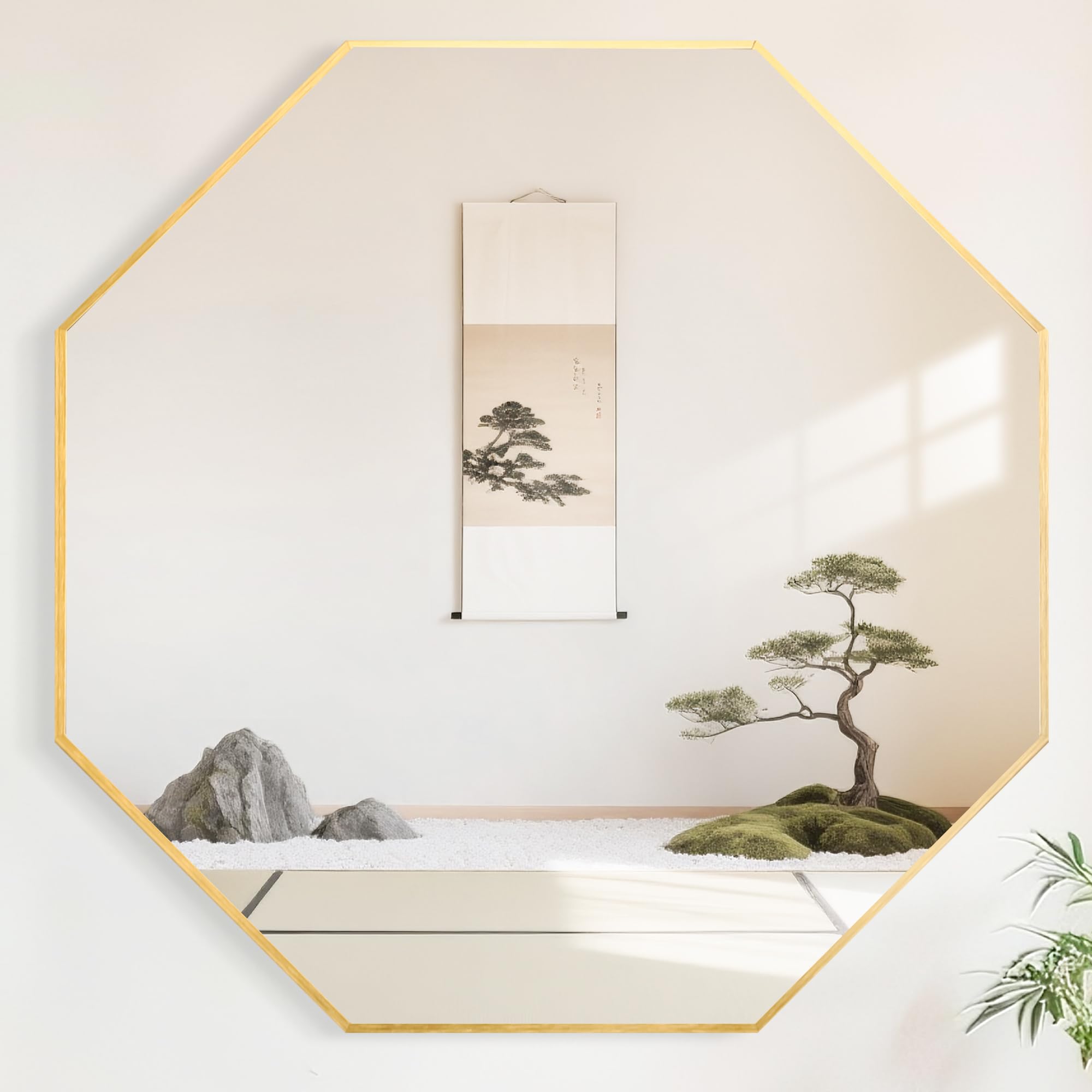 Amazon.co.jp: Hohoemi 開運 八角形 アルミフレーム 金縁ミラー 風水