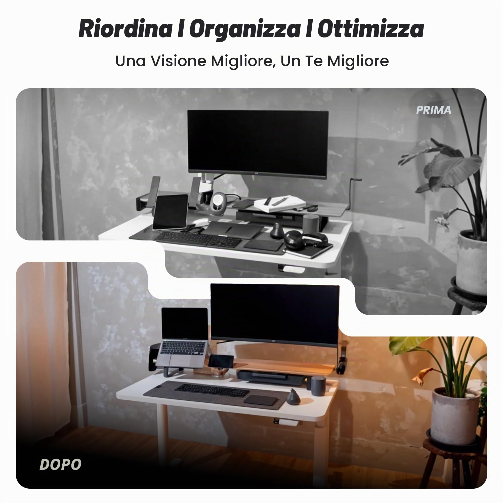 ULTRARM Moodular Supporto per Monitor in Legno da 85 cm (33,4") Organizzatore da Scrivania con Guide Scorrevoli in Metallo per Cassetto, Vassoio, Laptop, Tablet, Telefono e Cuffie Supporto Regolabile