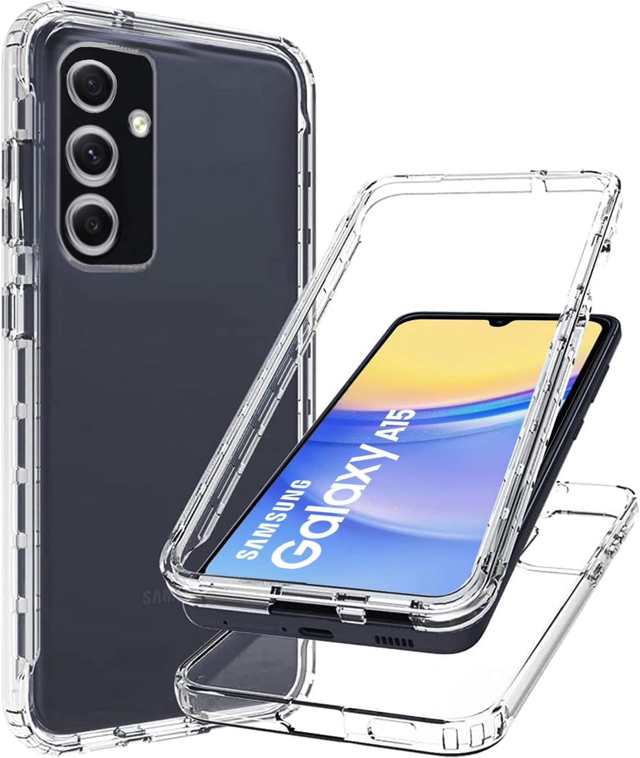 DN-Technology For Samsung Galaxy A15 Case Front And Back 360° Protection Silicone Bumper 2 in1 Case Phone Cover for Samsung Galaxy A15 4G/5G (Crystal Clear Transparent)