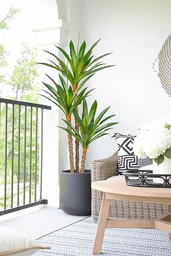 Miniatura 6 de Árbol artificial para interiores de 5.57 pies, árbol de yuca tropical falso con 3 cabezas en maceta, plantas falsas de dracaena, palmera en maceta,