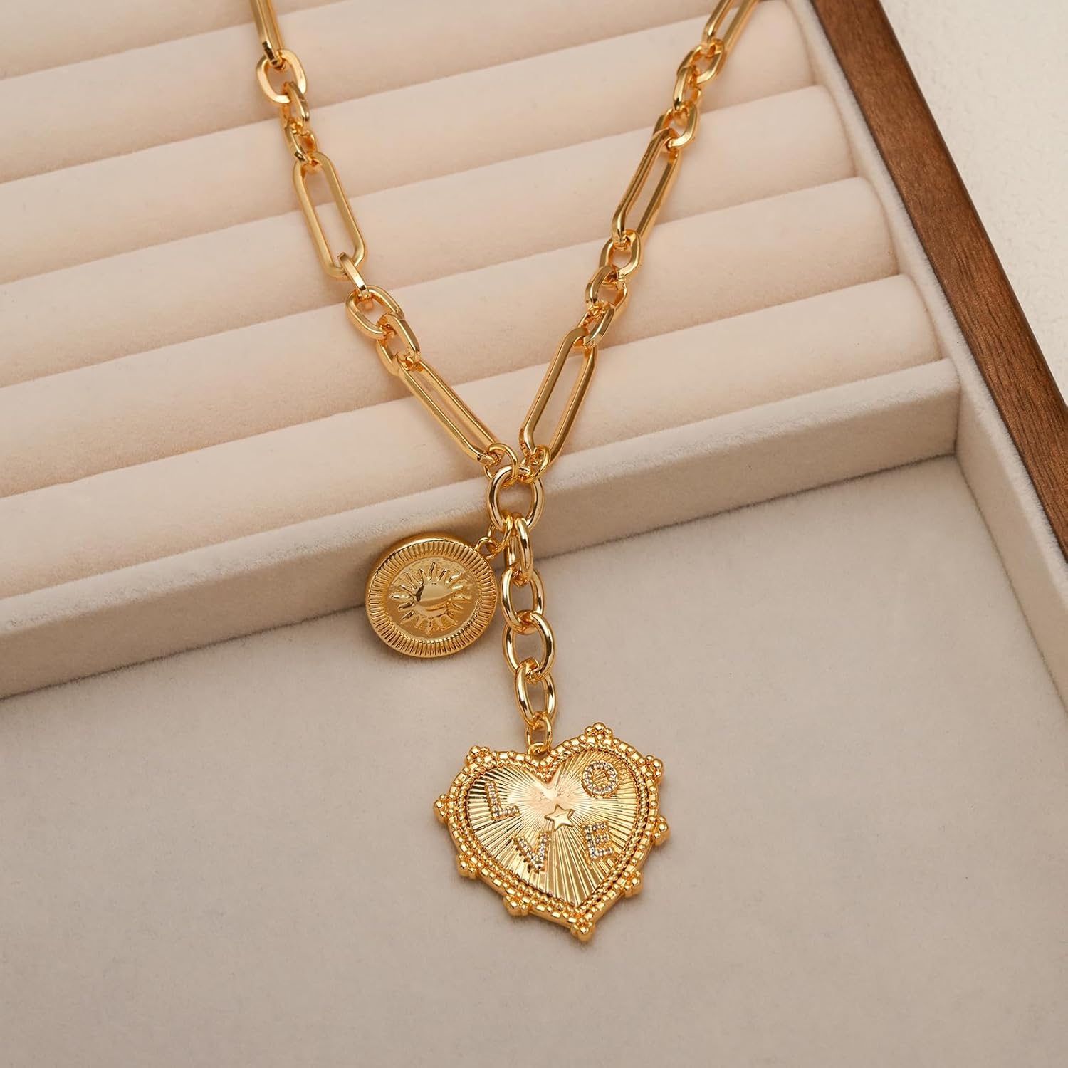 Sun Heart Necklace for Women 18K Gold Plated Heart Pendant Necklace Chunky Chain Choker Necklaces Hip Hop Charm Necklaces Trendy Unisex Jewelry - Image 4