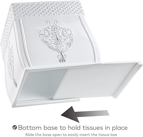 Miniatura 3 de Creative Scents Caja de pañuelos blanca vintage cuadrada  Soporte cuadrado para caja de pañuelos de país francés  Soporte de pañuelos blanco para