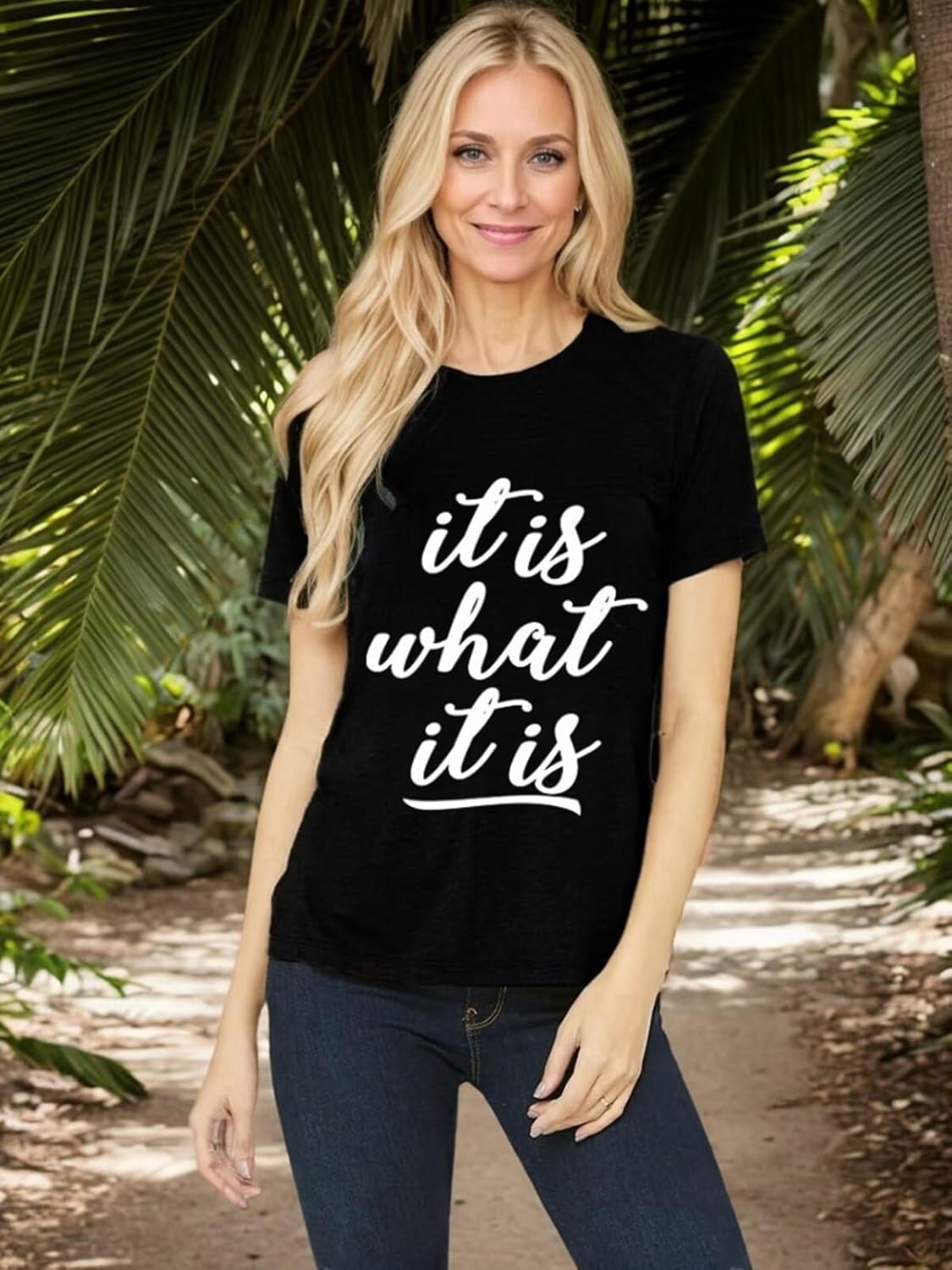 It is What It is T-Shirt for Women Wisdom Inspiration Quote Short Sleeve Casual Solid Color Rounneck Tee - Image 3