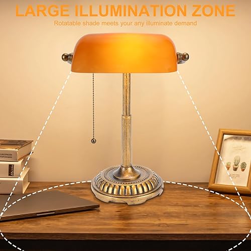 Miniatura 3 de NISSAFORS Bankers Lamp, Amber Desk Lamp with Pull Switch, Vintage Table Lamps for Home Office, Library, Piano (Amber) (USADO)