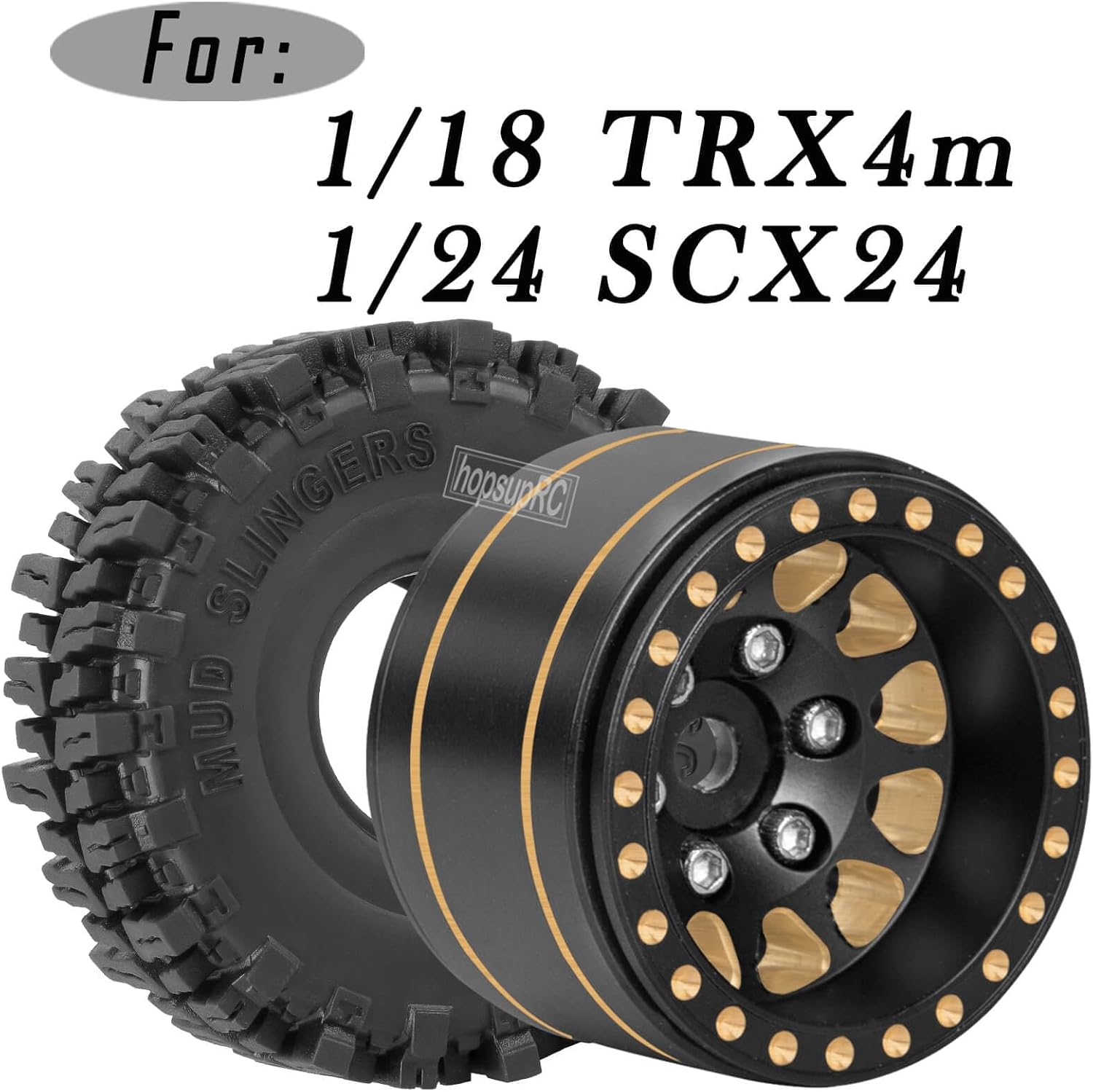 1.0 Beadlock RC Wheels for 1/18 1/24 Trx4m SCX24 RC Crawler,Full Brass 1.0'' RC Truck Tires RC Wheels 4pcs Black
