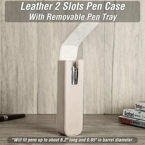 Miniatura 3 de CataPurus Estuche de cuero genuino de grano superior para 2 bolígrafos estilográficoslápices, diseño minimalista de moda, hecho a mano, cierre