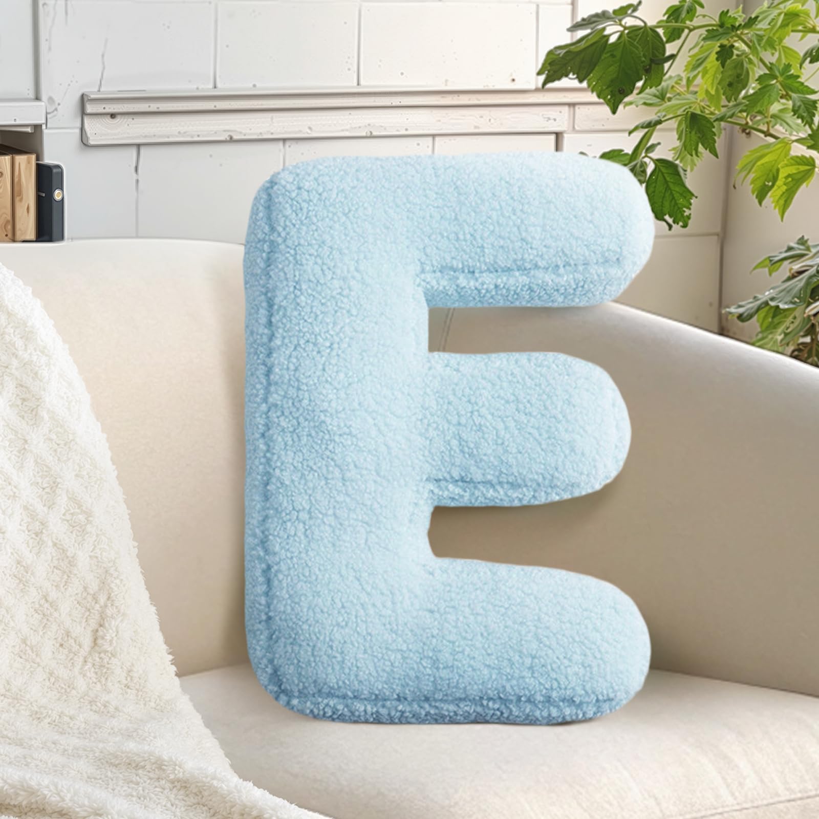 huraty Light Blue Letter Pillow Soft Couch Decorative Alphabet Cushion Boys Girls Gifts Kids Accent Room Decor (E, 14.9