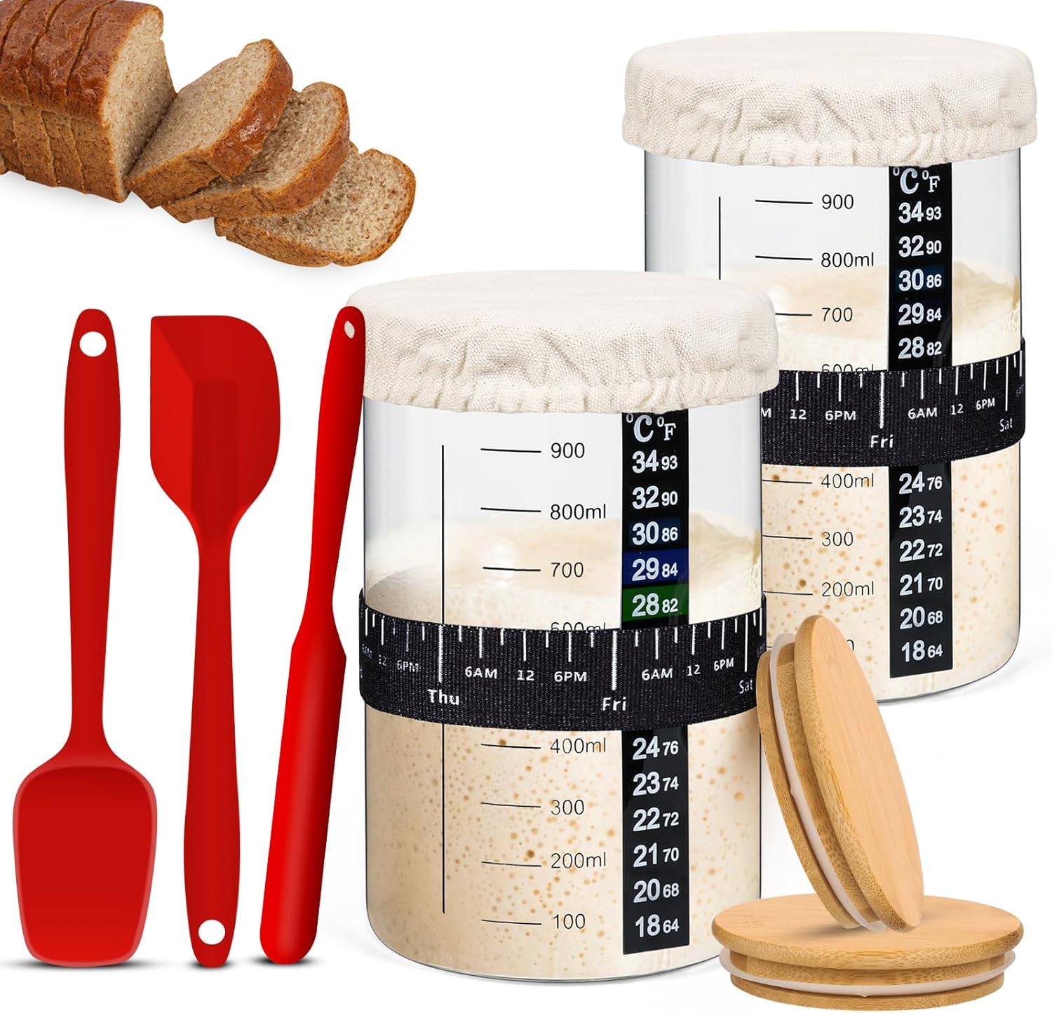 2 Packs Sourdough Starter Jar Kit, 35 Oz/1000ml Sourdough