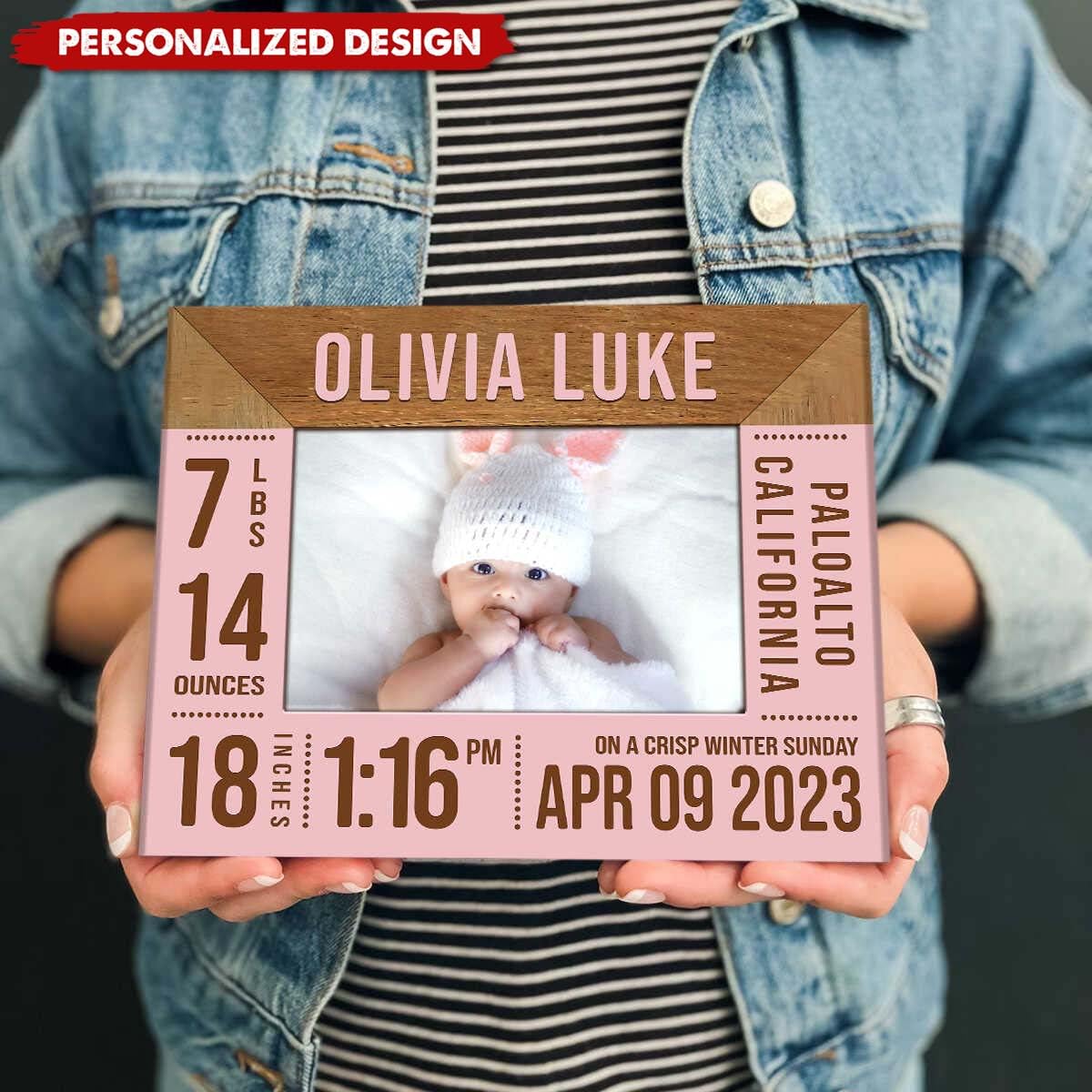 Custom Baby Birth Frame With Name & Stats - Newborn Photo Keepsake - Nursery Wall Decor - Gift For Parents
