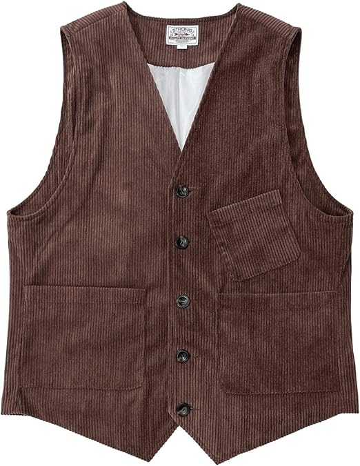 Gilet Homme En Velours Côtelé - Style Britannique Vintage, Sans Manches, Coupe Ajustée - Marron
