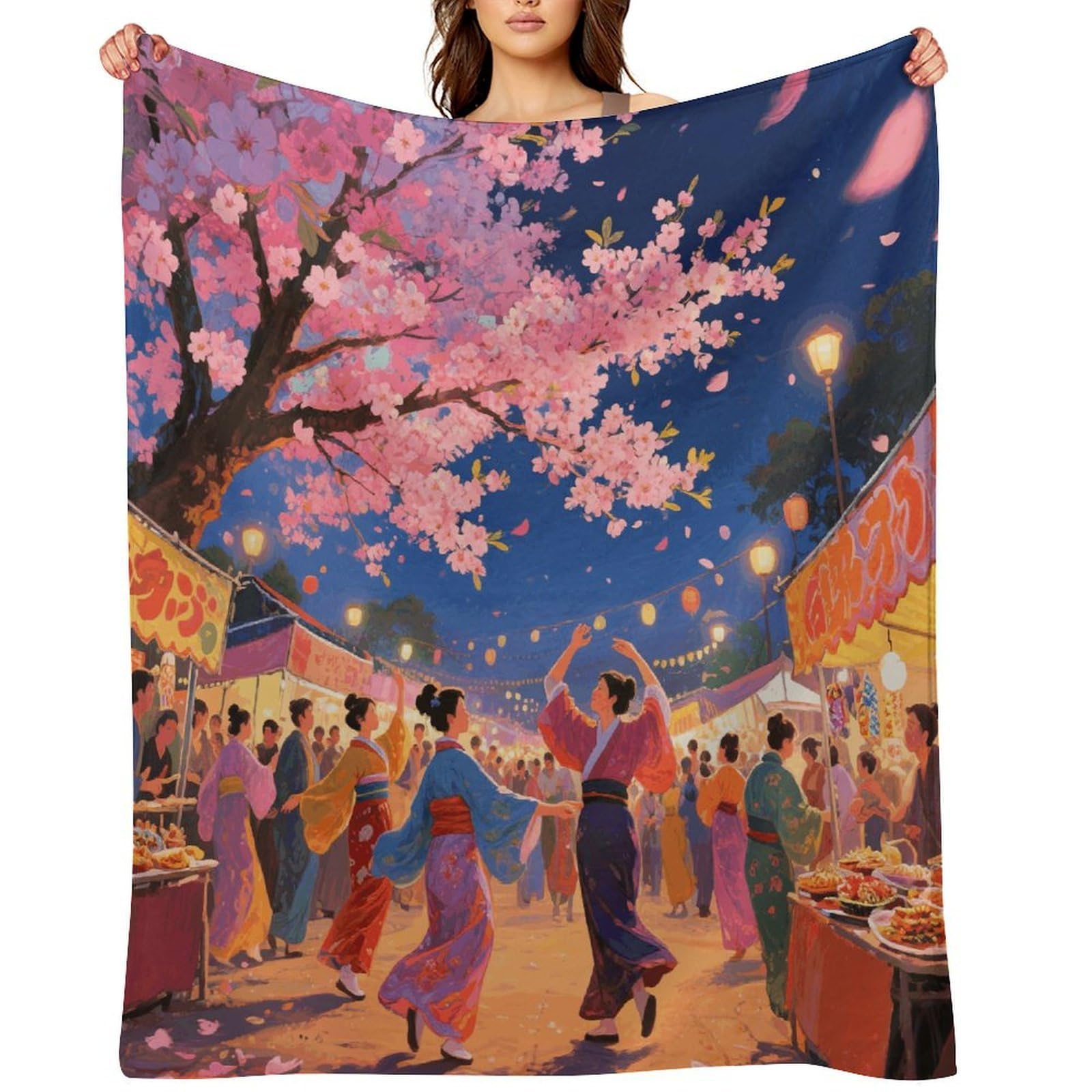 Asian Cherry Blossom Throw Blanket for Couch and Bed Super Soft Warm Lightweight Throw Blankets Cozy Fuzzy Flannel Blanket Personalized Decorative Blankets for Sofa Decor 30"x40"