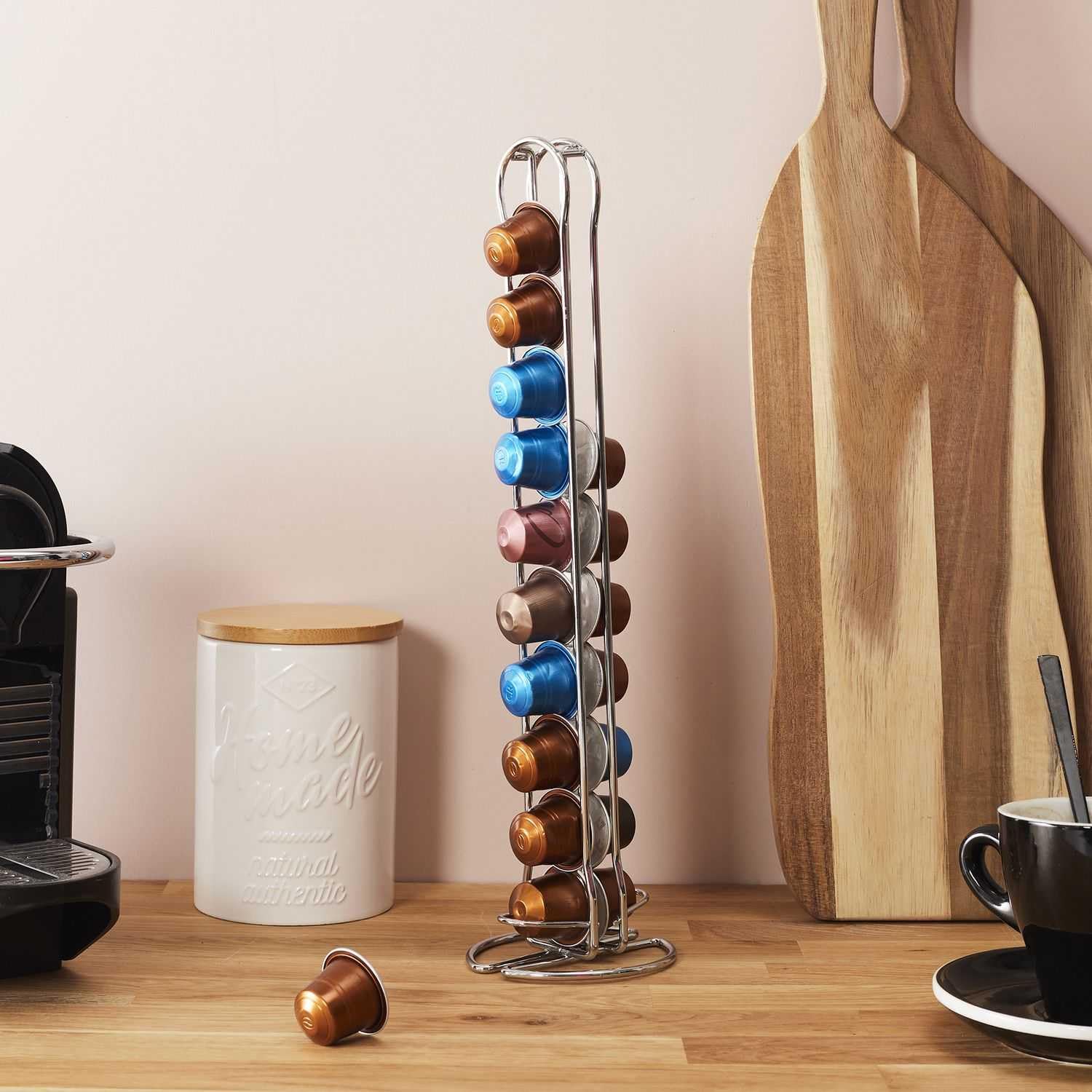 COOK CONCEPT, KA6299, uchwyt na kapsułki kompatybilny z Nespresso, elegancki i praktyczny schowek na kapsułki, ergonomiczny kształt, nowoczesne metalowe wykończenie, 375 x 10 x 9 cm, srebrny