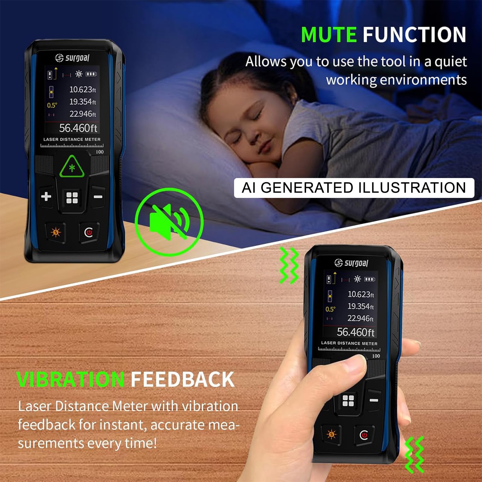 Green Laser Measure with Angle Sensor Rotating Color LCD Vibration — Amazon image 5