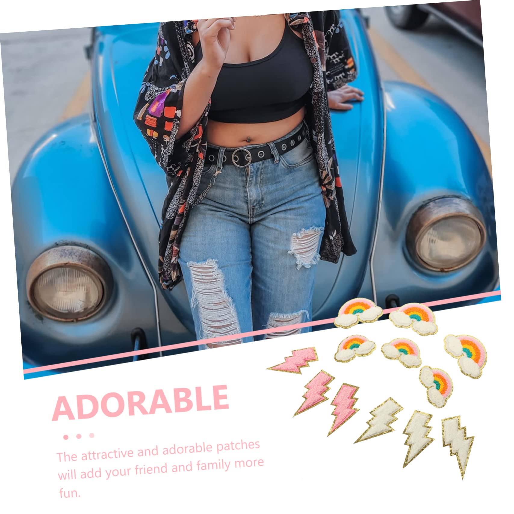NUOBESTY 48piezas Parches Decorativos De Bordado Para Ropa Parches De Costura Multipropósito Diseños De Arcoíris y Relámpago Adornos Para Ropa y Accesorios