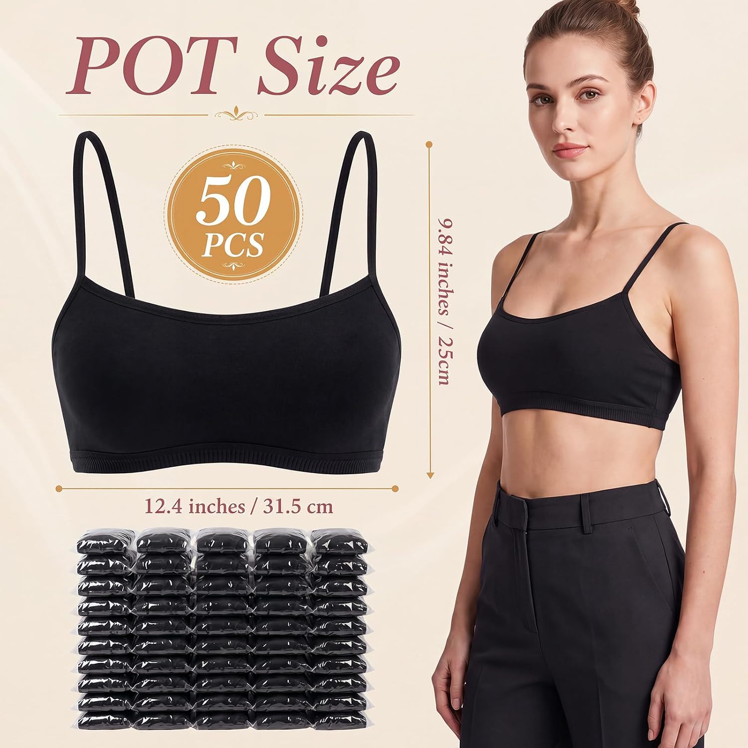 Disposable Bras with Straps Bulk 50 Pack Cotton Blend Seamless Travel Bra | Removable Pads XXL Black White Soft Breathable Individually Wrapped Disposable Underwear for Spa Hospital Camping Travel