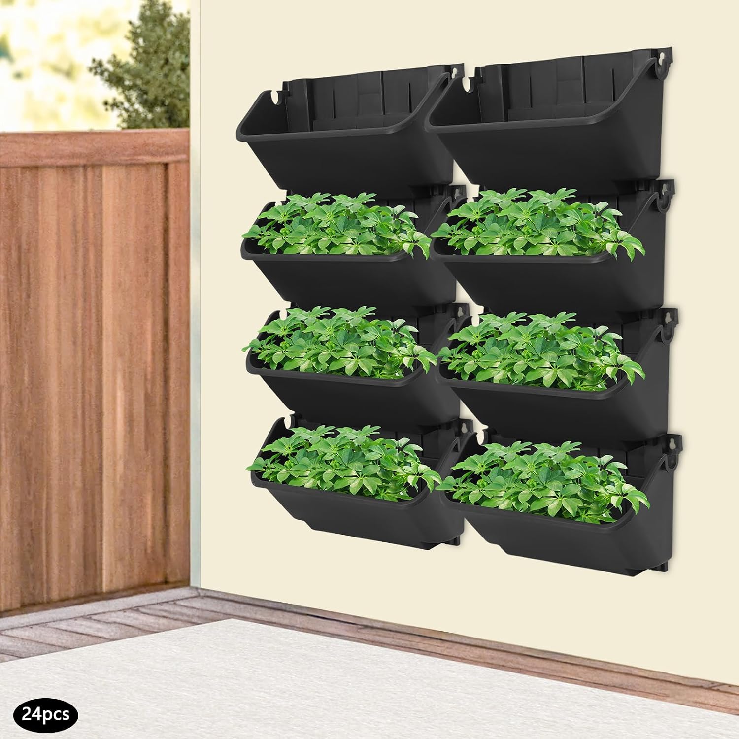 24 Slot Wall Mounted Planter, Vertical Garden Planter for Indoor/Outdoor Plants, Wall Hanging Flower Pots, Single Flower Pot Load-Bearing 3kg/6.61 lbs, Flower Pot with Drainage Holes at the Bottom