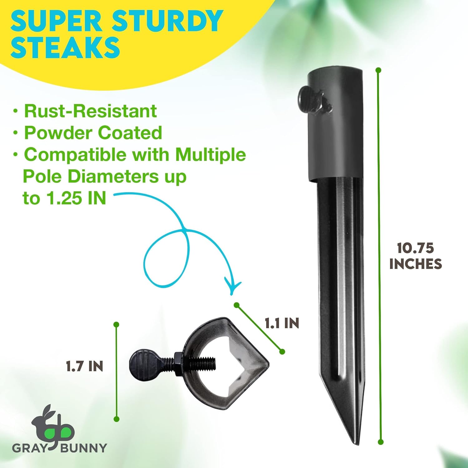 Gray Bunny Metal Stakes for Ground (4 Pcs), Tiki Torch Holders for Ground, Flag & Umbrella Stakes for Grass, Universal Light Flagpole Mount, Heavy Duty Tiki Torch Stand - Image 3