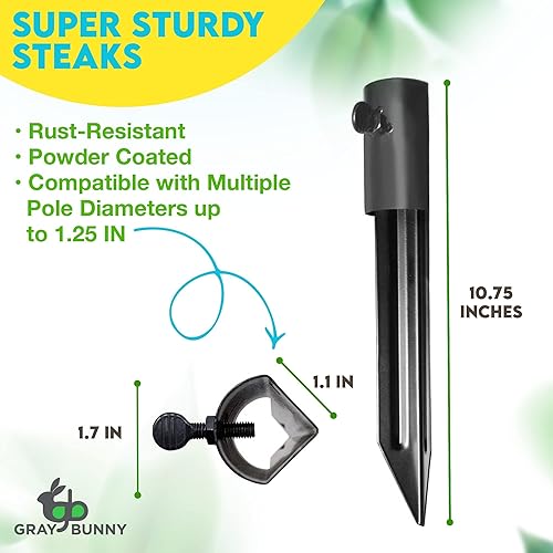 Miniatura 3 de Gray Bunny Estacas de metal para suelo (4 piezas), soportes para antorcha Tiki para suelo, estacas de bandera y paraguas para césped, soporte