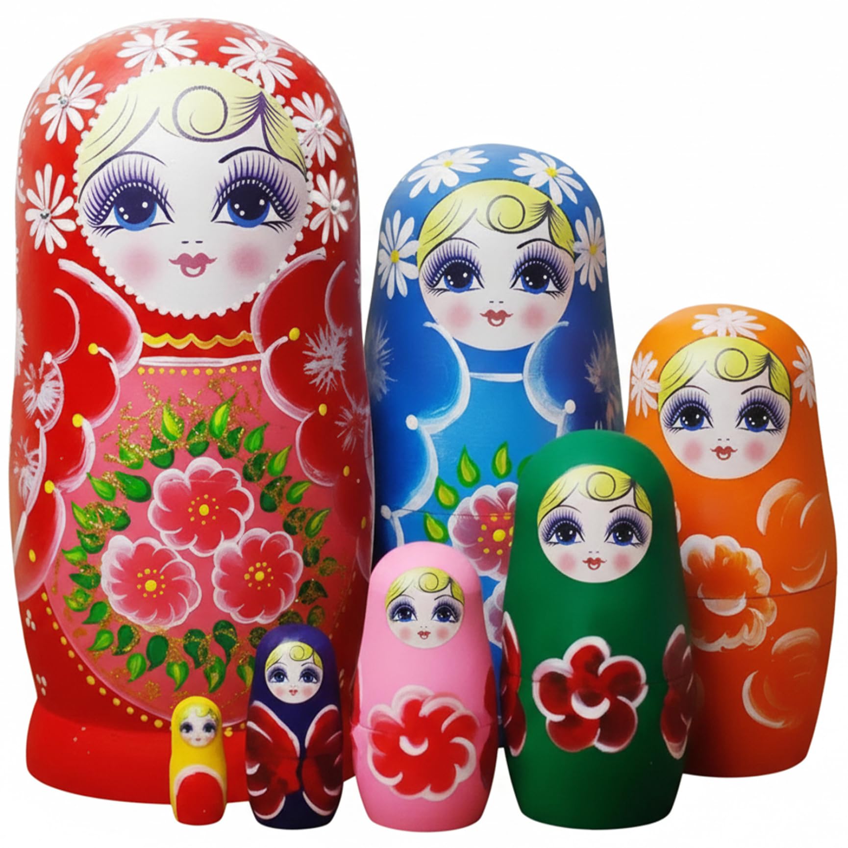 Russian Nesting Dolls Set of 7, Wood Matryoshka Sunflower Print, Decorative Toy for Kids Adults Collectors