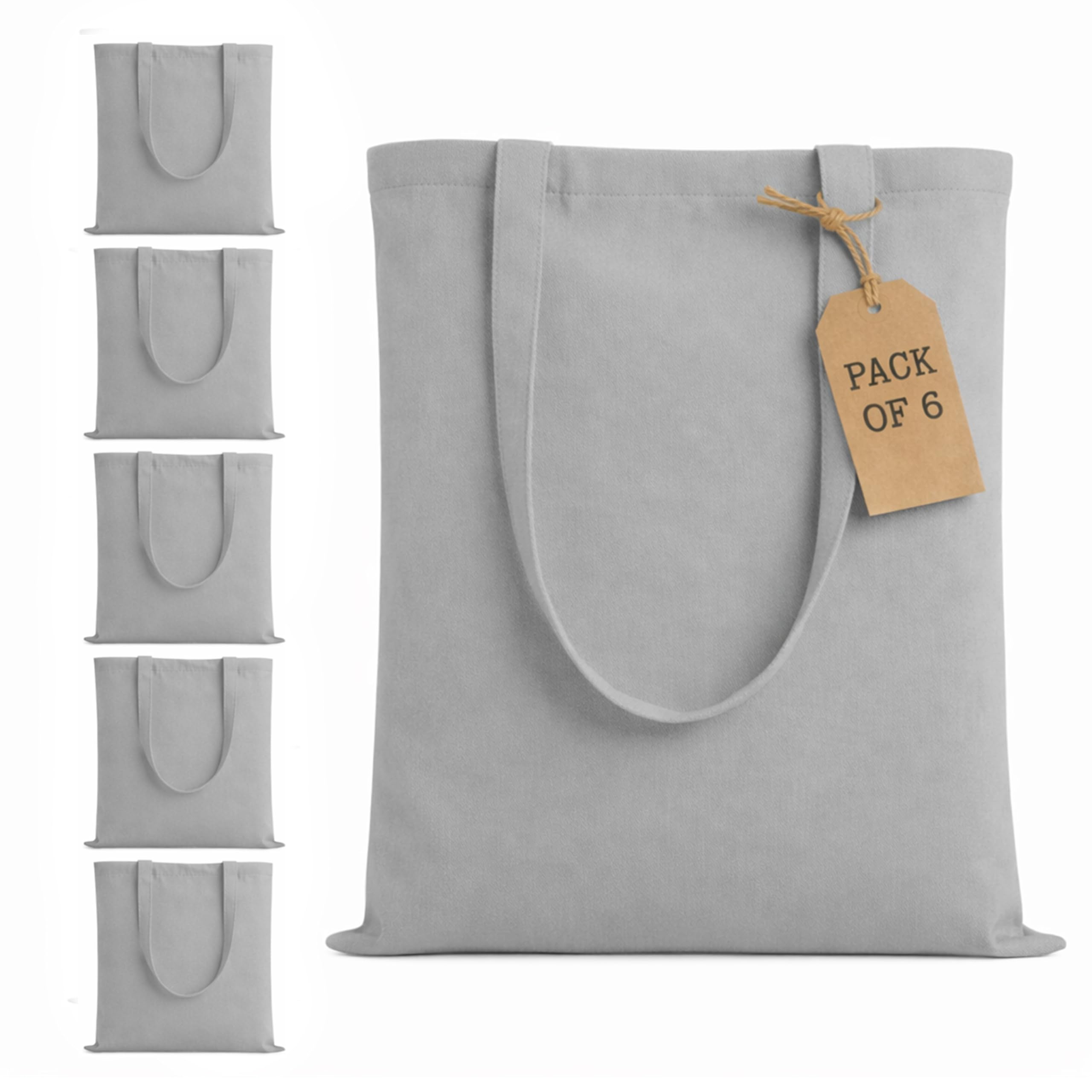 Salt Earth Pack of 5 | 6 | 12 | 24 | 48 – 100% Cotton Reusable Tote Bags – Bulk Grocery, Shopping, DIY, Beach & Gift Use