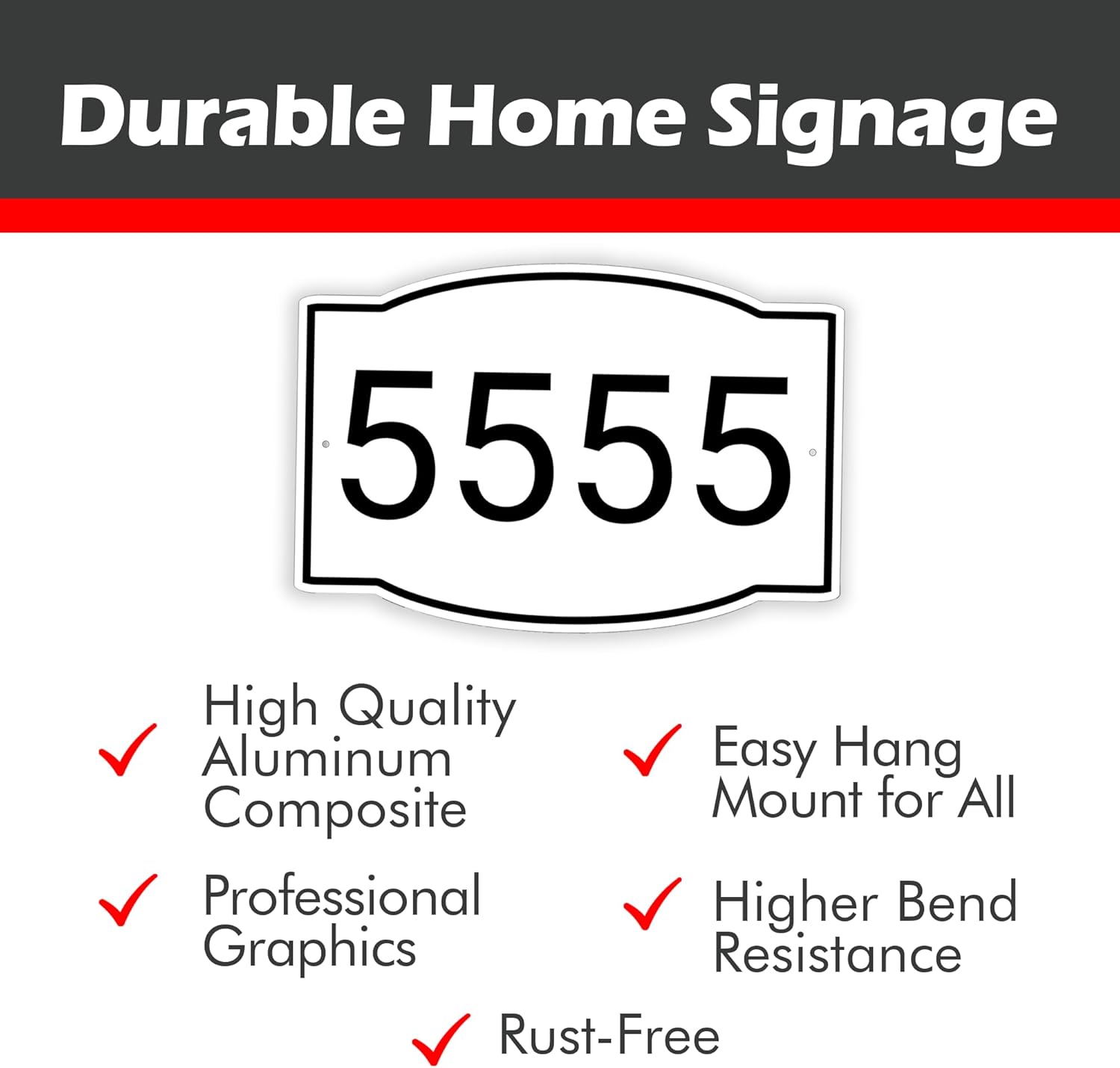 Horizontal White and Black House Number, Address Plaque Sign for Mailbox, Customized for House, Store, Office, Outside, 911 Visibility Signage