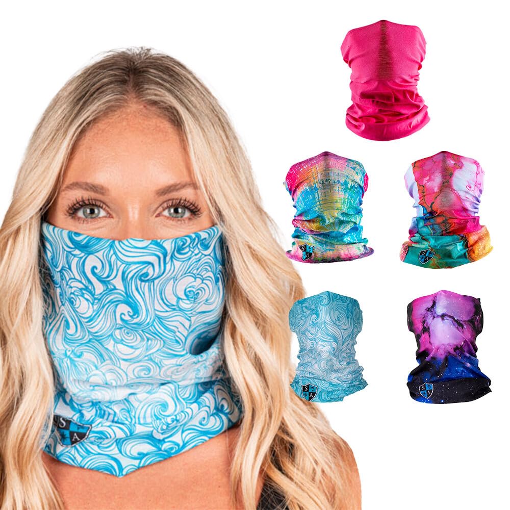 S A Soul of Adventure 5-Pack UV Face Shield | UV 30+ Multipurpose Neck Gaiter Balaclava for Adults | Multiple Color Packs