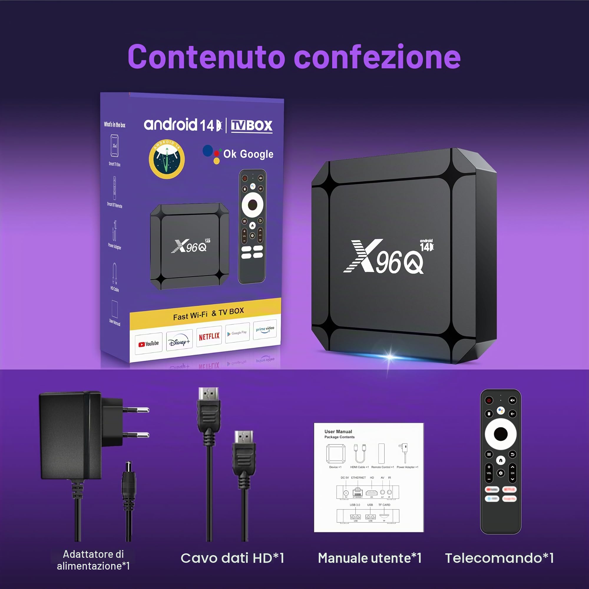 Android 14.0 TV Box, Android Box 2GB RAM 16GB ROM RK3518 Quad-Core 64bit Cortex-A53, Smart Box Support 2.4/5.0GHz con 4K UHD e 100M Ethernet USB 3.0/2.0 TV Box