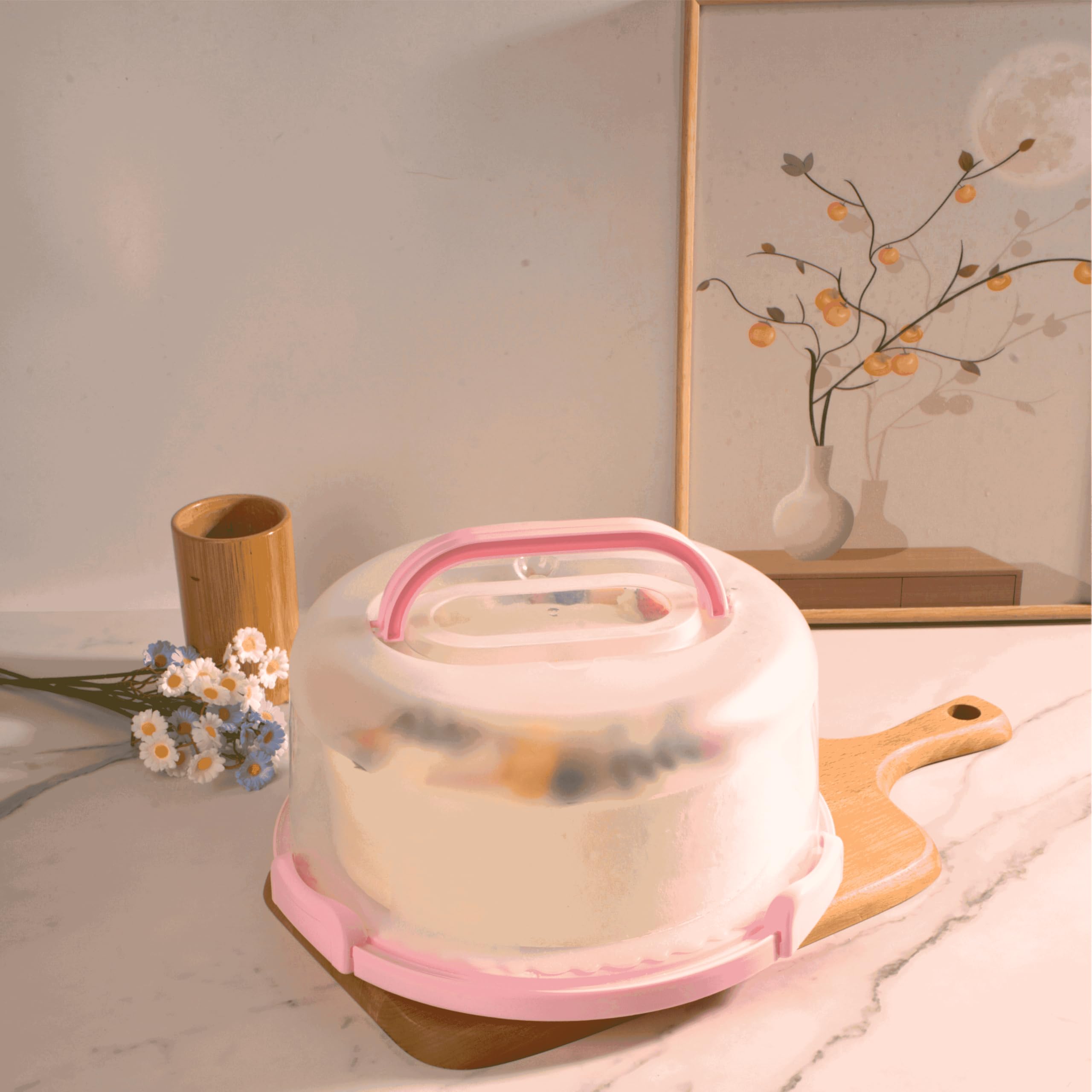 Cake Carrier, BPA-Free Cake Holder Storage Container Cupcake Carrier Keeper Portable Cake Stand with Lid, 2 Handles, Round Two-Sided Base for Cookies, Nuts, and Fruits, 10-Inch Cake, Ideal Gift.