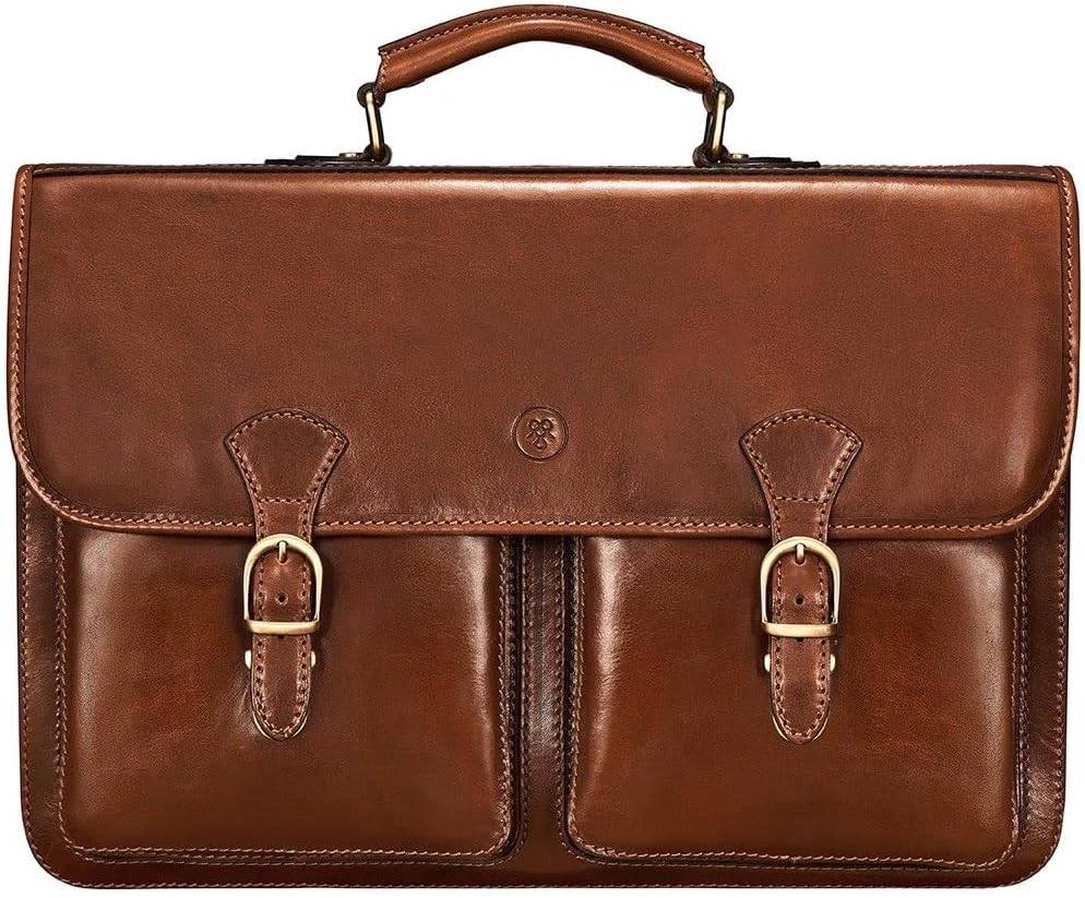 Maxwell Scott - Mens Leather 17" Laptop Briefcase Satchel with Padded Strap - Made from Full Grain Hides - The Loreto Large