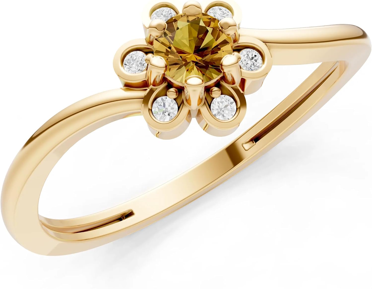 PEORA Round Cut Citrine Stackable Band Available in Solid 10K, 14K or 18K Ring – White, Yellow or Rose Gold