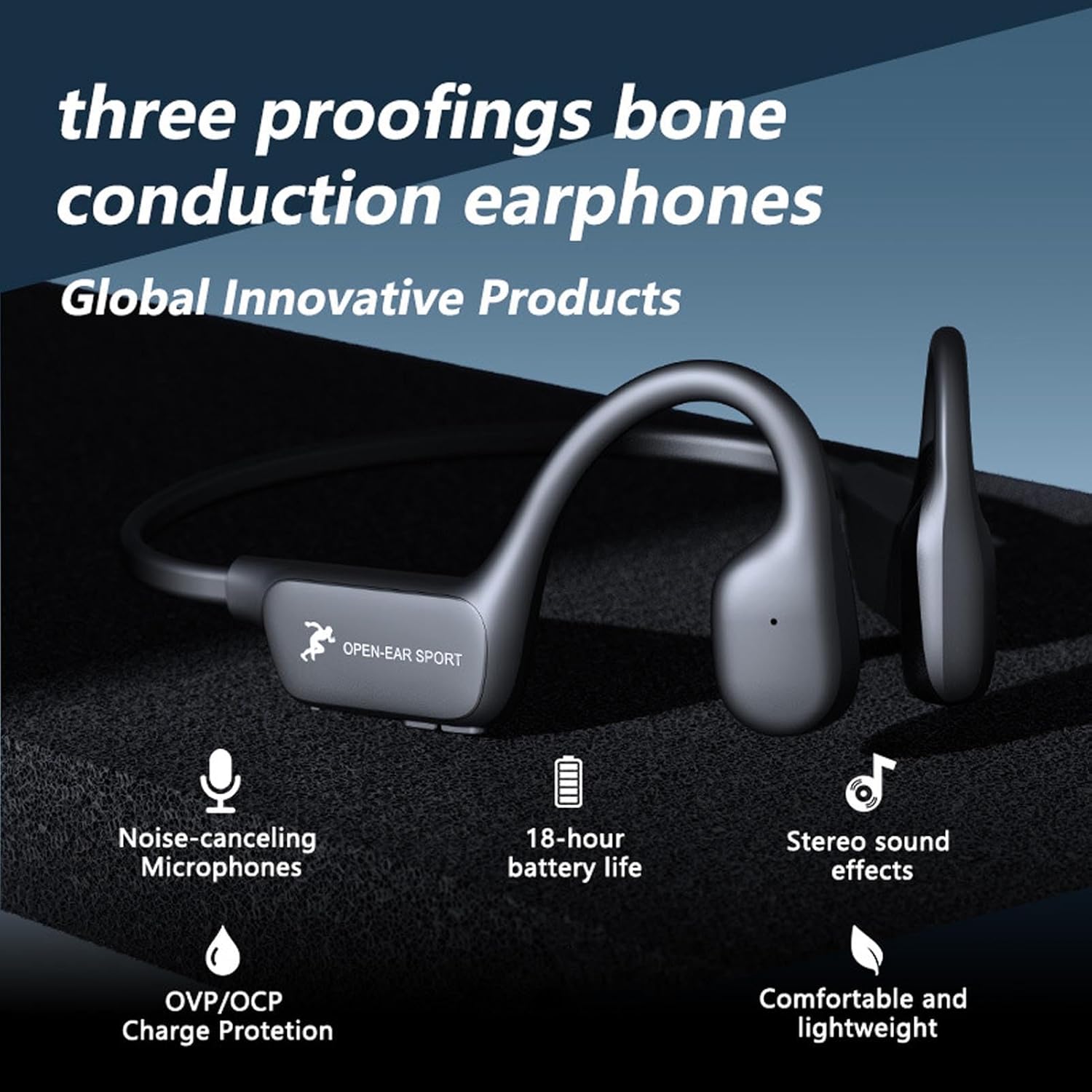 AUNMAS Bone Conduction Headphones, Open Ear Sports Earbuds with USB Charging Wireless Water Proof Headset for Exercise Running Workout