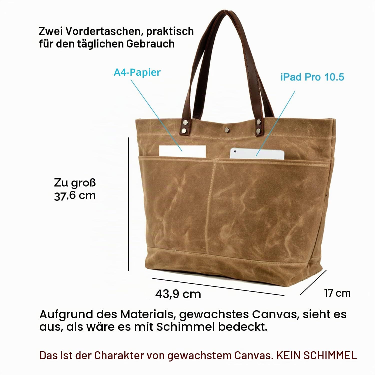 WUDON Waxed Canvas Travel Tote Bag - Extra Large Carryall Shoulder Bag for Women