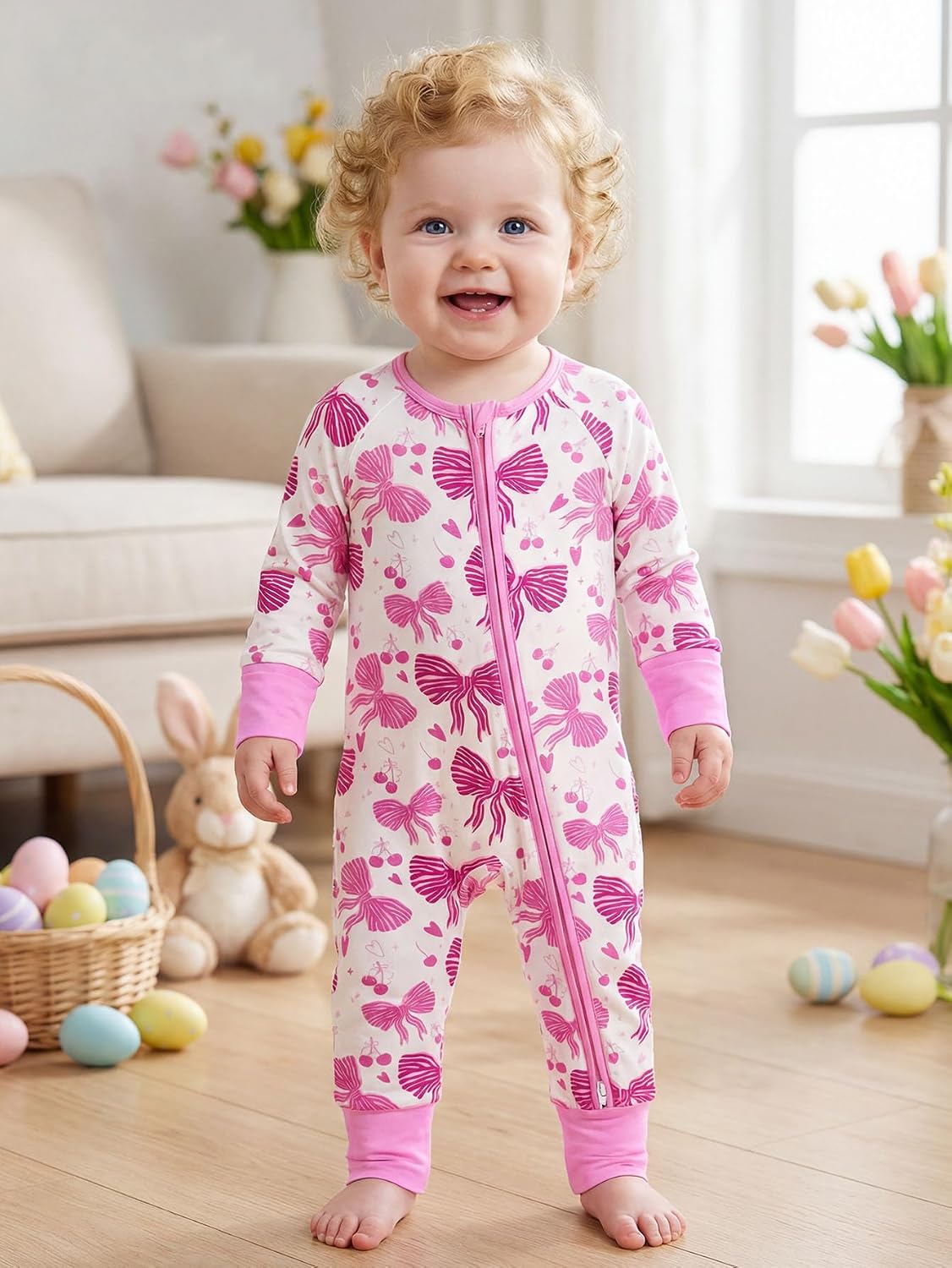 MOSSRIVER Bamboo Viscose Baby Footies with Mitten Cute Prints Long Sleeve Romper Jumpsuit Toddler One-Piece Outfits
