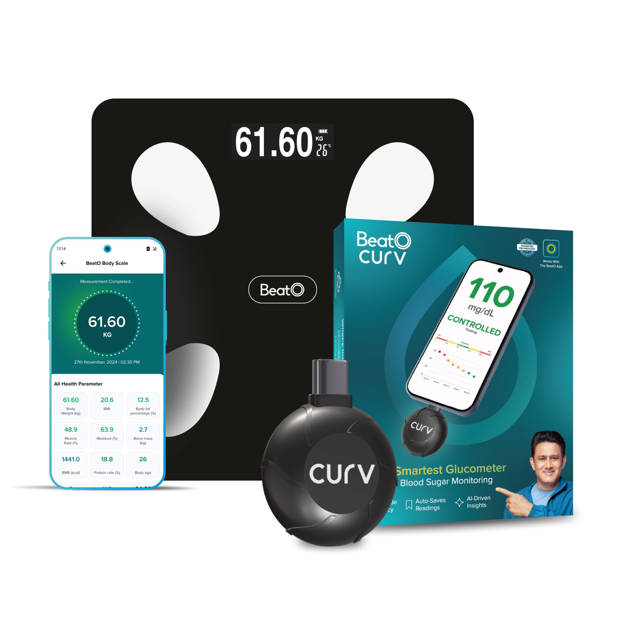 BeatO Combo: CURV USB Connected Smart Glucometer (Type-C) + FitScale Digital Weighing Machine & Body Composition Scale | Accurate Sugar Test Machine for Home + Weight, BMI & 18 Health Metrics Tracking-image-27