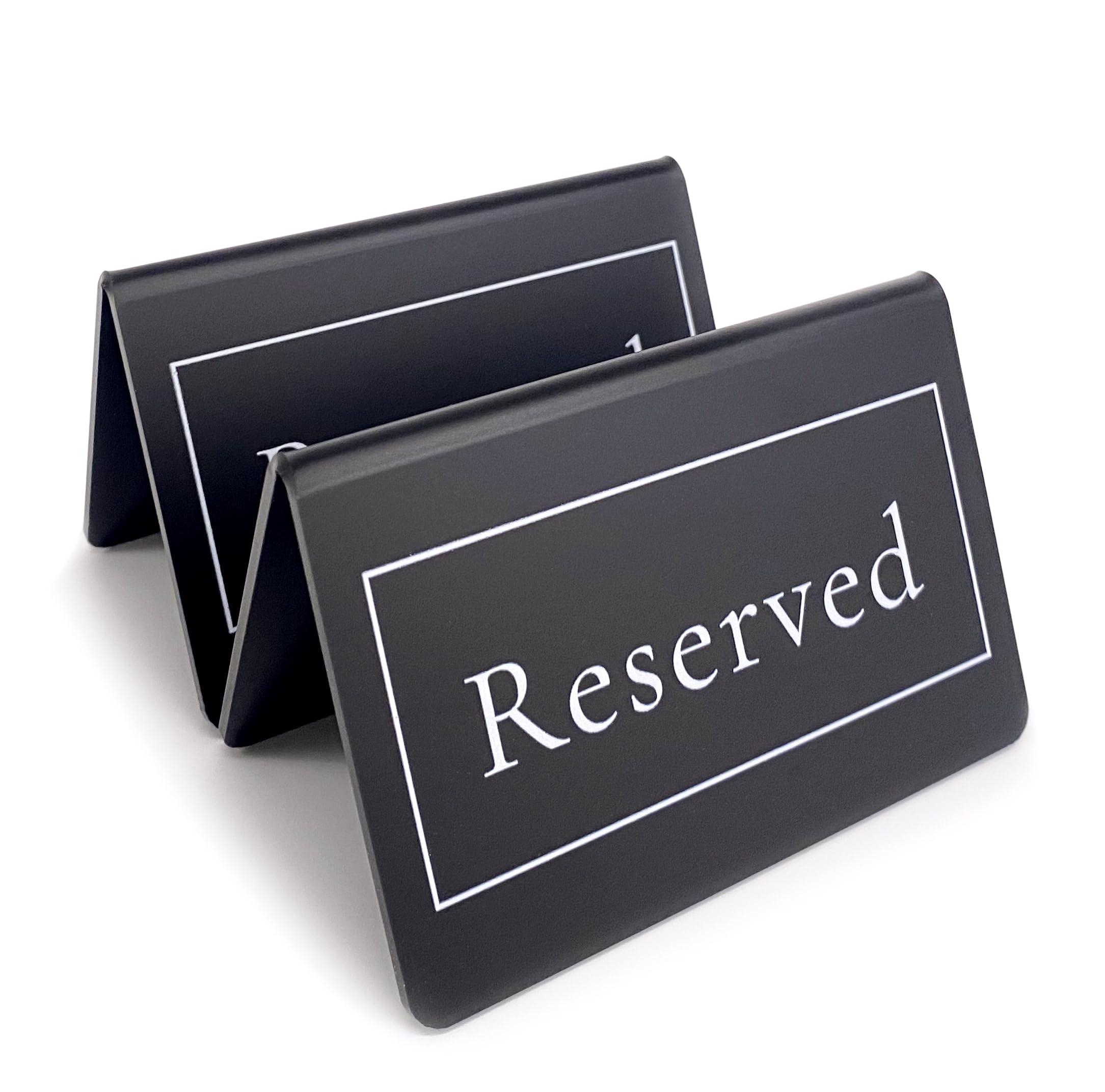 dealzEpic - Table Top Reserved Tent Sign | Black Acrylic Double-Sided Tabletop Sign - 4.1 x 2.6 inches | Pack of 2