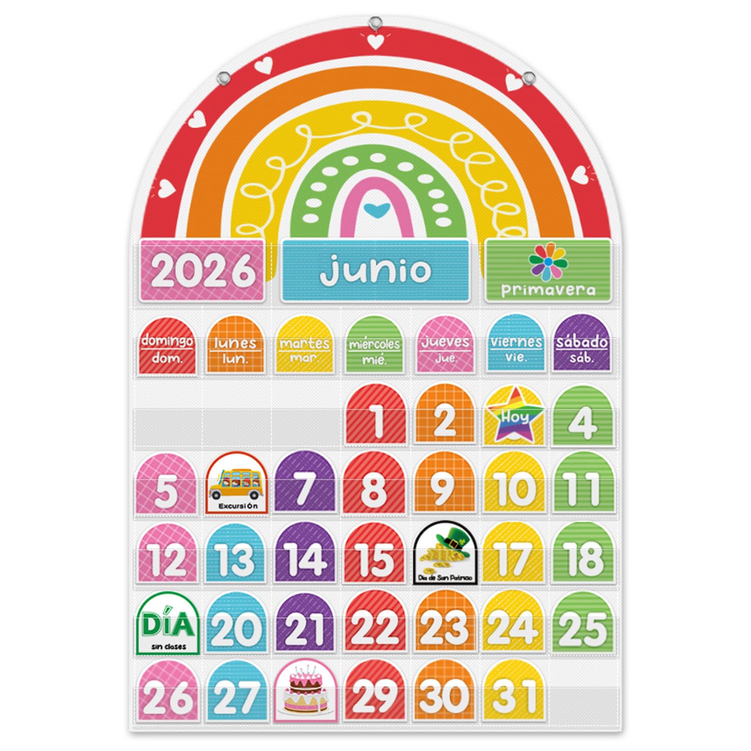Mewise Rainbow Calendar Pocket Chart for Classroom & Home with 96 Activity Cards-Daycare Learning/Preschool/Homeschool/Focus Board/Classroom Decor