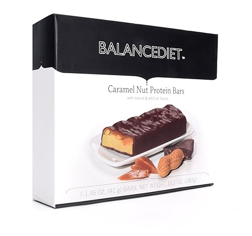BalanceDiet  Barra de proteínas  0.53 oz de proteína  Bajo en carbohidratos  Caja de 7 barras (nuez de caramelo)