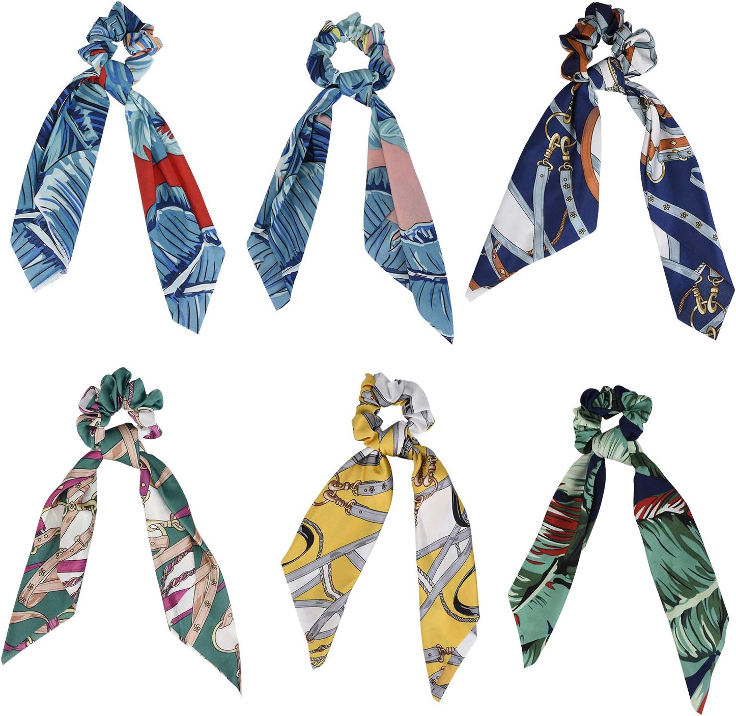 6PCS Hair Scrunchies Elastic Hair Ties Bowknot Hair Scarf Bands Ponytail Holder for Girls Women