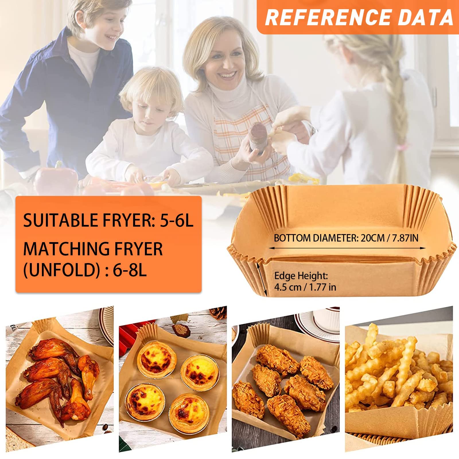 200 Pièces Air Fryer Disposable Paper Liner Feuilles de Papier de Cuisson Étanche Antiadhésive pour Poêle Four Micro Ondes Friteuse à Air Chaud 7,9'' Carré