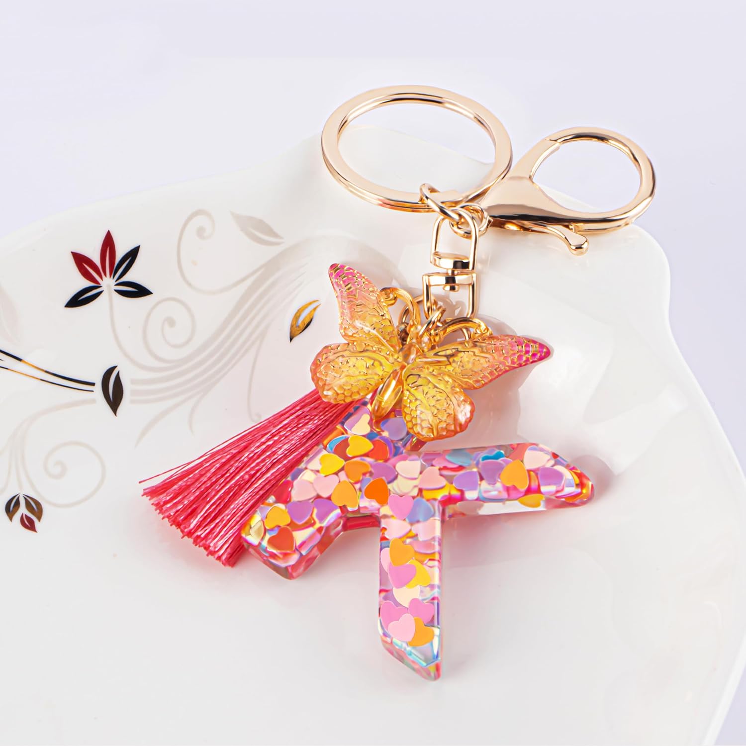 Suweibuke Colourful Cute Initial Letter Keychains for Women Girls with Tassel Butterfly, Charm for Purse Handbags Backpacks image 2