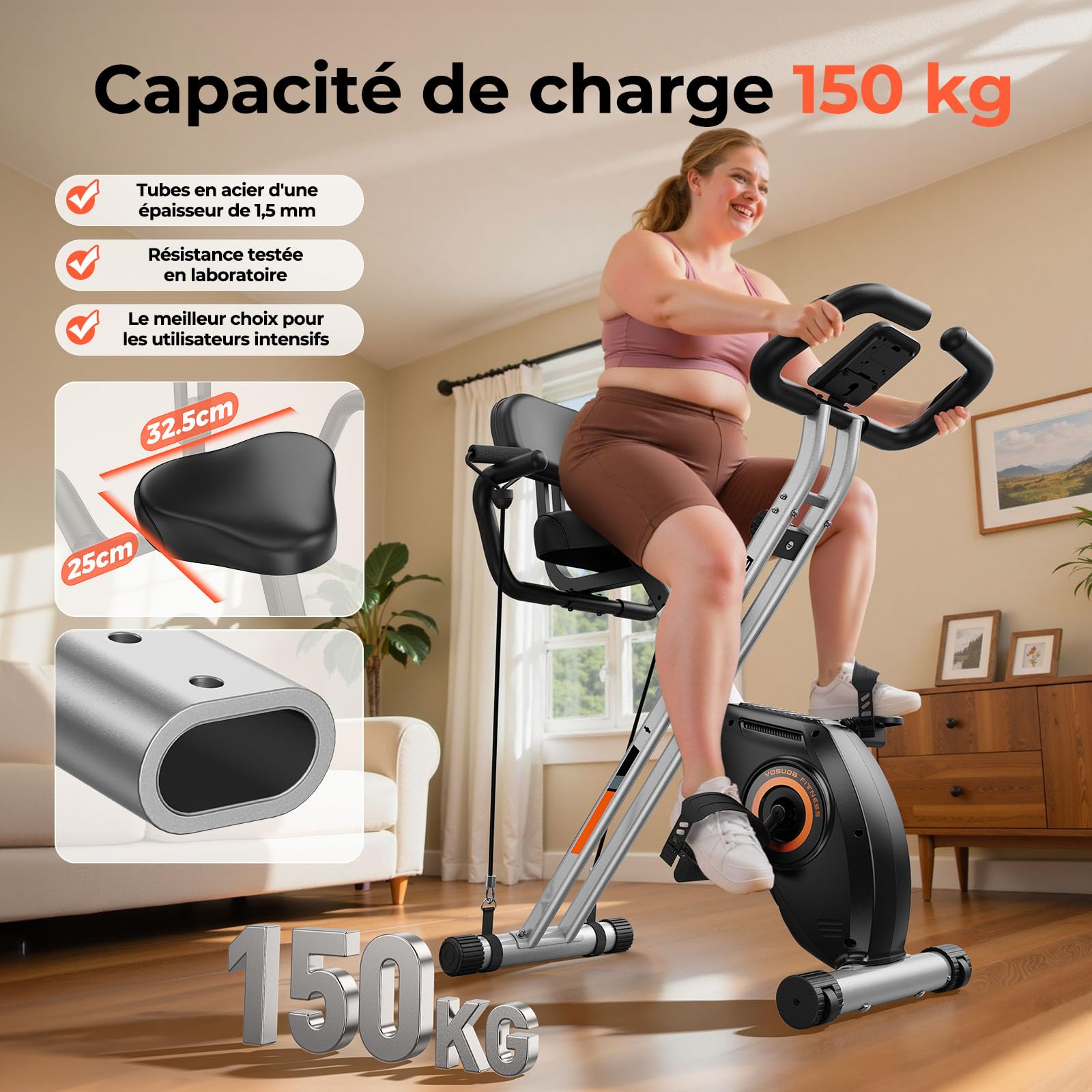 YOSUDA Vélo d'appartement Pliable, vélo d'appartement Pliable, vélo d'appartement Peu encombrant avec Bande de résistance intégrée