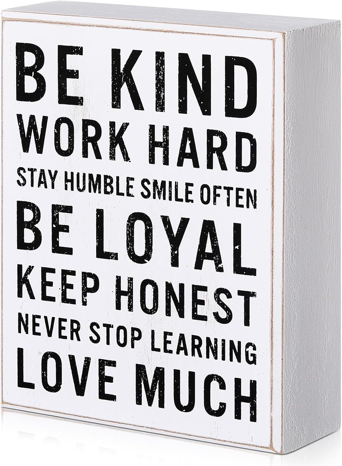 Be Kind Wooden Box Signs with Positive Quotes Sayings Inspirational Desk Decor Family Motivational Signs with Quotes for Farmhouse Office Employee Boss Desk Plaque 4.7 x 6 Inch(White)