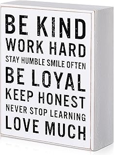 Be Kind Wooden Box Signs with Positive Quotes Sayings Inspirational Desk Decor Family Motivational Signs with Quotes for Farmhouse Office Employee Boss Desk Plaque 4.7 x 6 Inch(White)
