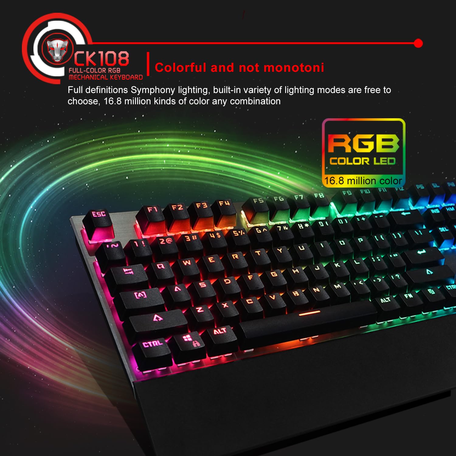 MOTOSPEED Teclado mecânico para jogos CK108 RGB retroiluminado por