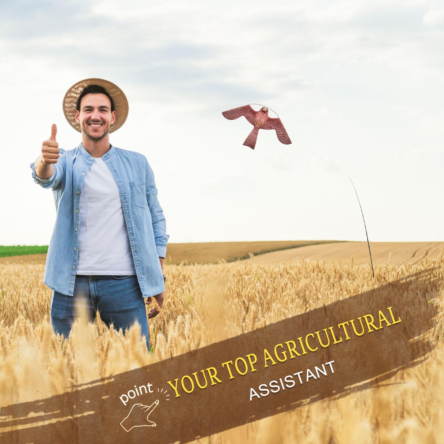 Bird Hawk Flying Kite with Pole Crops Farm Protector Bird Scarer Flying Kite with 4m Pole-Style A