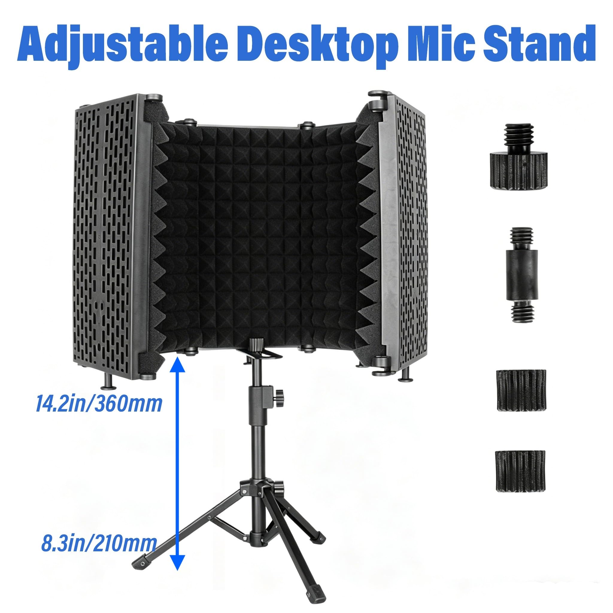 Studio-Mikrofon-Isolationsschild, mit Pop-Filter & Metall-Tischstativ, Mikrofonständer, 5-fach faltbarer Studio-Mikrofon-Isolationsschild, tragbar für Singen, Podcasting, Musikaufnahme