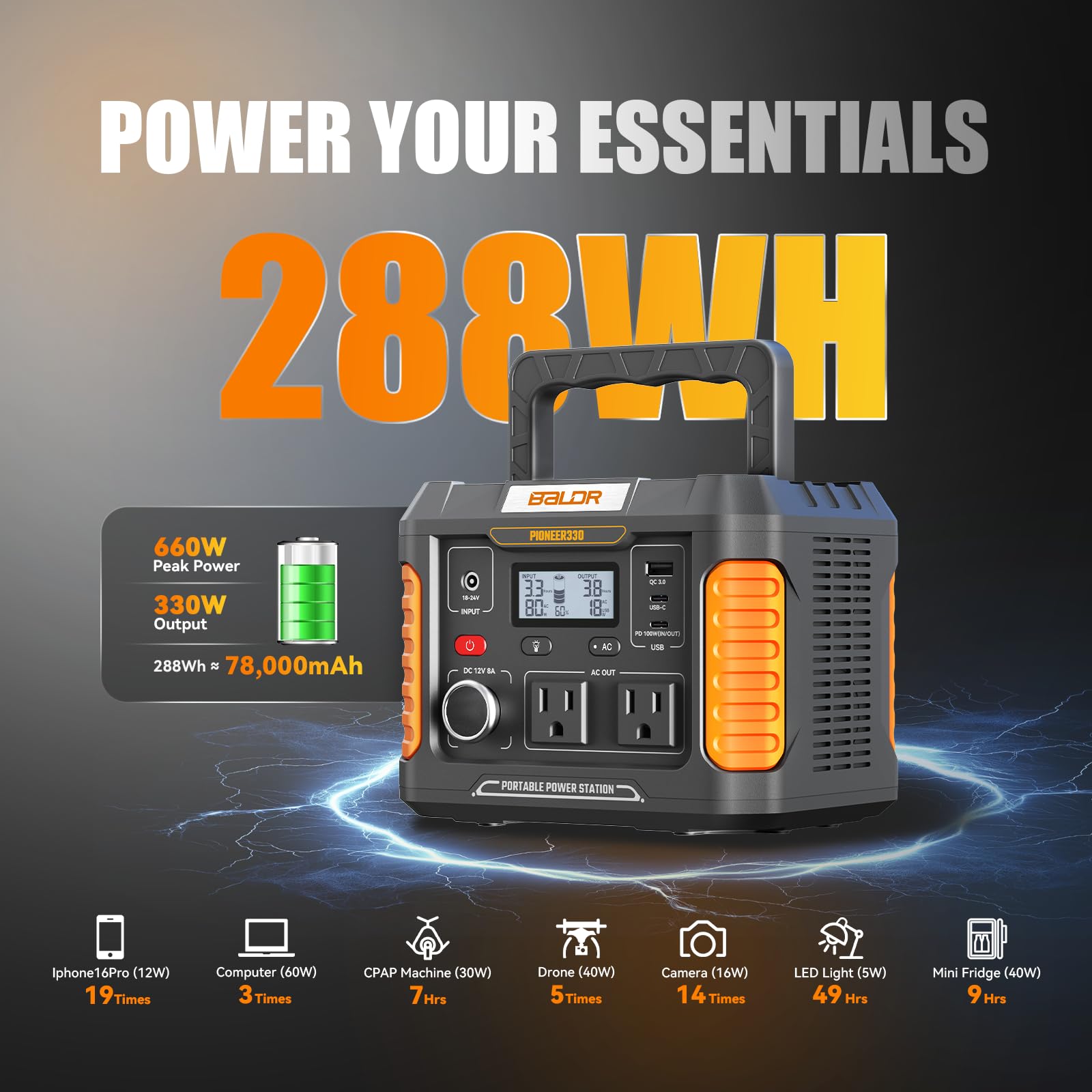 ポータブル電源330W 大容量　防災　キャンプ　アウトドア Amazon.co.jp: BALDR ポータブル電源330W 大容量 82500mAh/288Wh 家庭