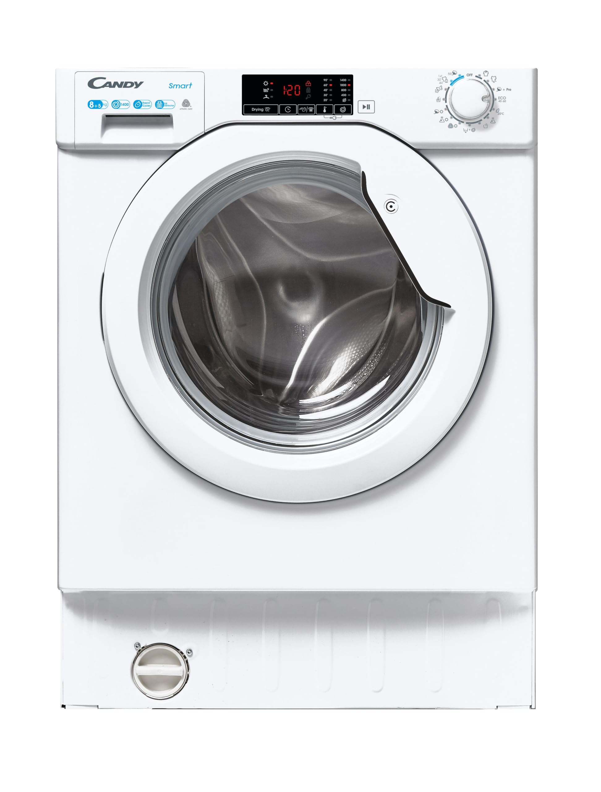 Candy Smart Lavasciuga 8+5 Kg da Incasso, 1400 Giri, Classe D, Avvio Programmabile, Rilevatore Kg, Programma Lana e Igiene Profonda, Cicli Rapidi, 60 x 53 x 82 cm, Bianca - CBD 485D1E/1-S