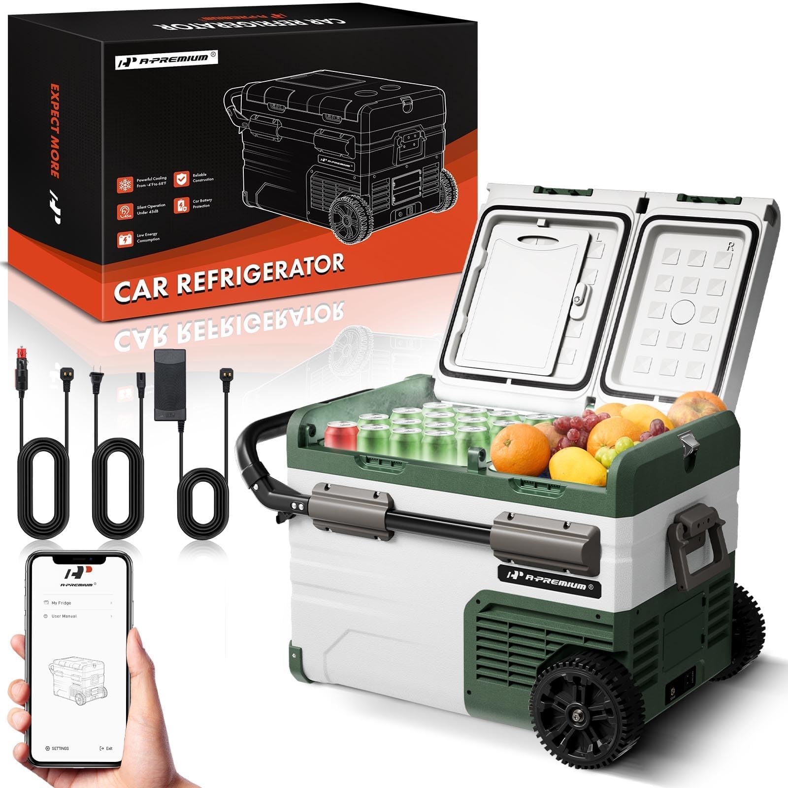 12 Volt Refrigerator 39QT/36.7L Portable Car Fridge Cooler, -4°F~68°F Separated Zone Portable Freezer APP Control with 12/24V DC & 110/240V AC Adapter, for Truck Car Camping RV Roadtrips